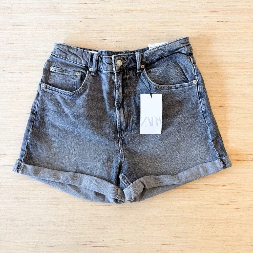 Zara Mom Fit Charcoal Denim Shorts Size 8